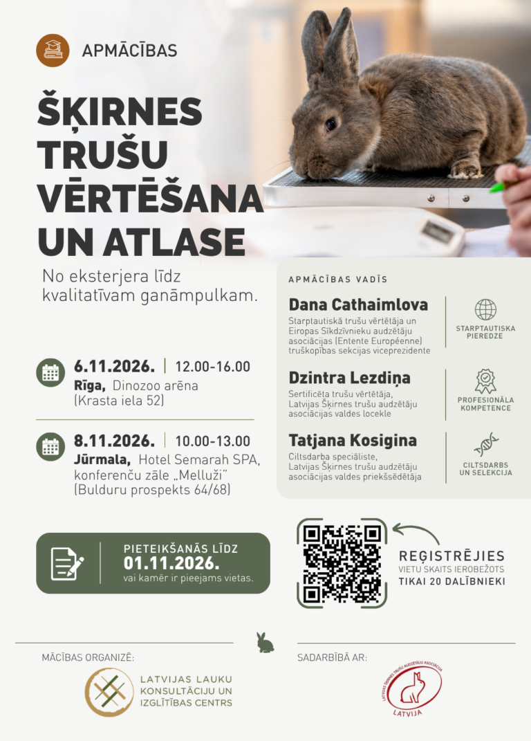 Afiša: Šķirnes trušu vērtēšana un atlase : no eksterjera līdz kvalitatīvam ganāmpulkam.