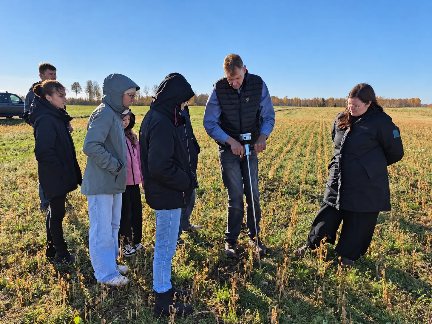 Field Soil Sampling in Autumn Sunshine